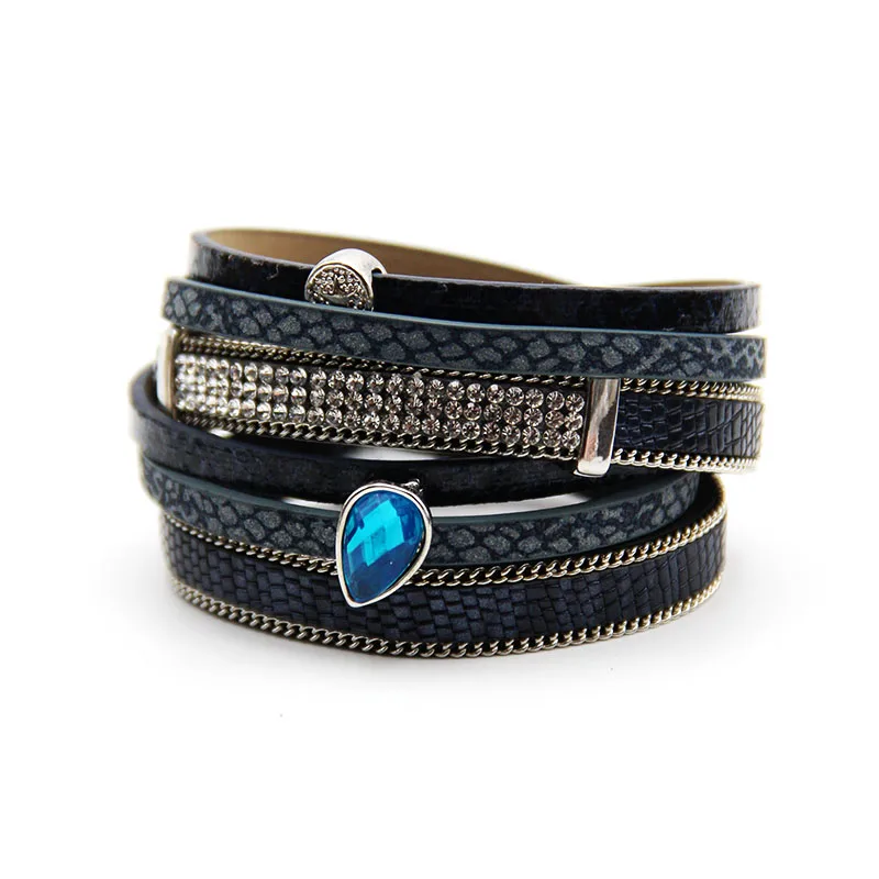 

ZG 2018 NEW Arrive Leather bracelet for women in2 colors with water drop charm Latest bracelet jewelry for women