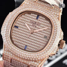 Luxury Brand New Automatic Mechanical Men Watch Sapphire Full Iced Diamonds Transparent Silver Rose Gold Watches Limited Sport