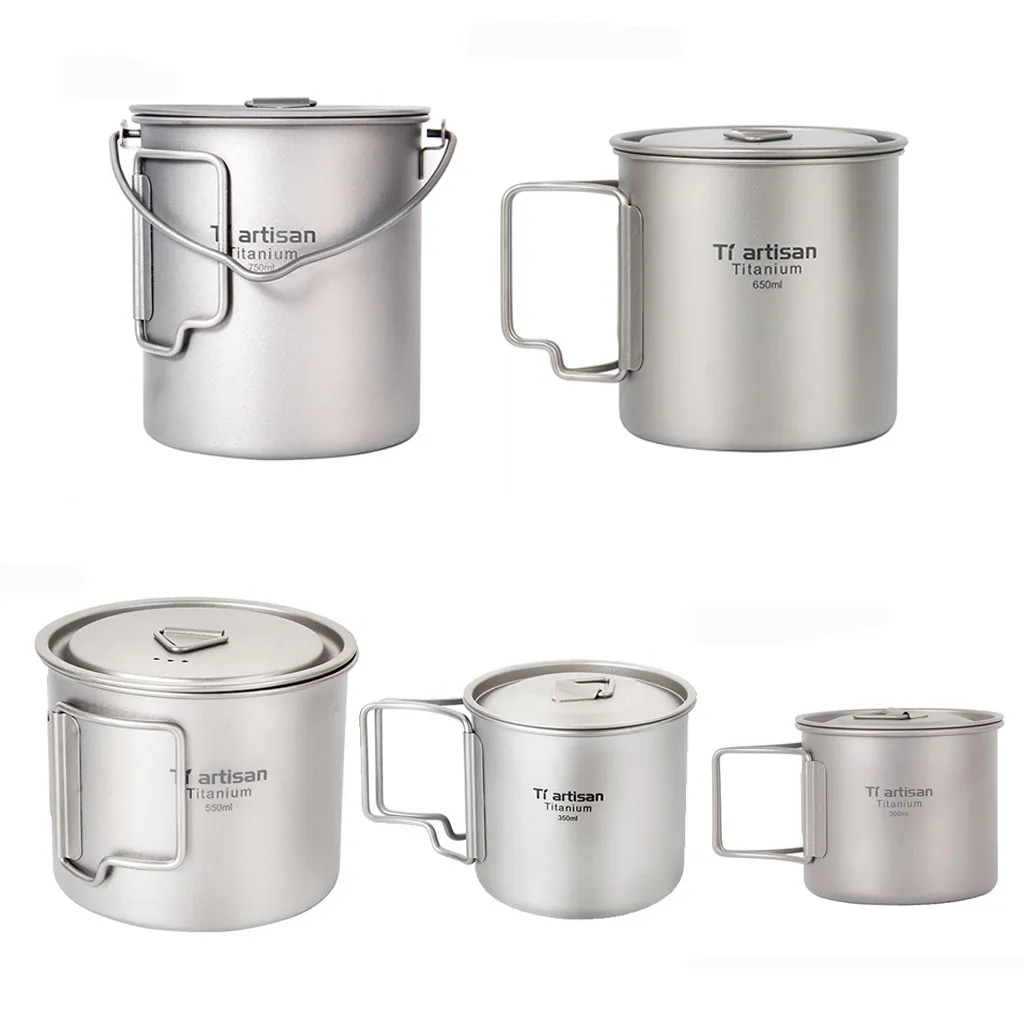 

Ultralight Titanium Cup Picnic Outdoor Titanium Water Mug With Folding Handles Drinking Camping Cups 300/350/550/ 650/750ML 30