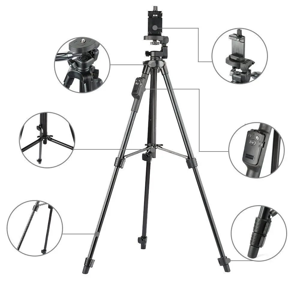 

5208 professional Aluminum alloy dslr camera Tripod monopod with 3-Way Head/ Bluetooth Remote + clip for digital Camera Phone