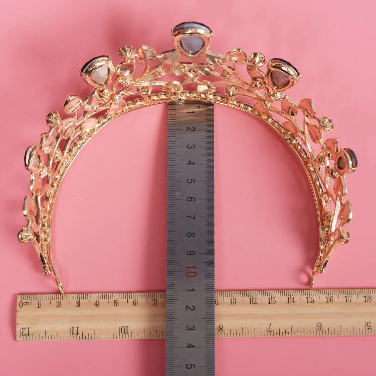 New Arrival Magnificent Blue Red Rhinestone Bridal Crown Tiaras Fashion Golden Diadem for Women Wedding Hair Accessories Jewelry