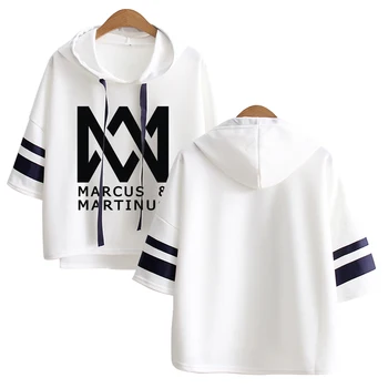 

MARCUS And MARTINUS Thin White Drawstring Hoodie Sweatshirt Women's Letter Print Short Sleeve Pullovers Sweatshirt Spring Top