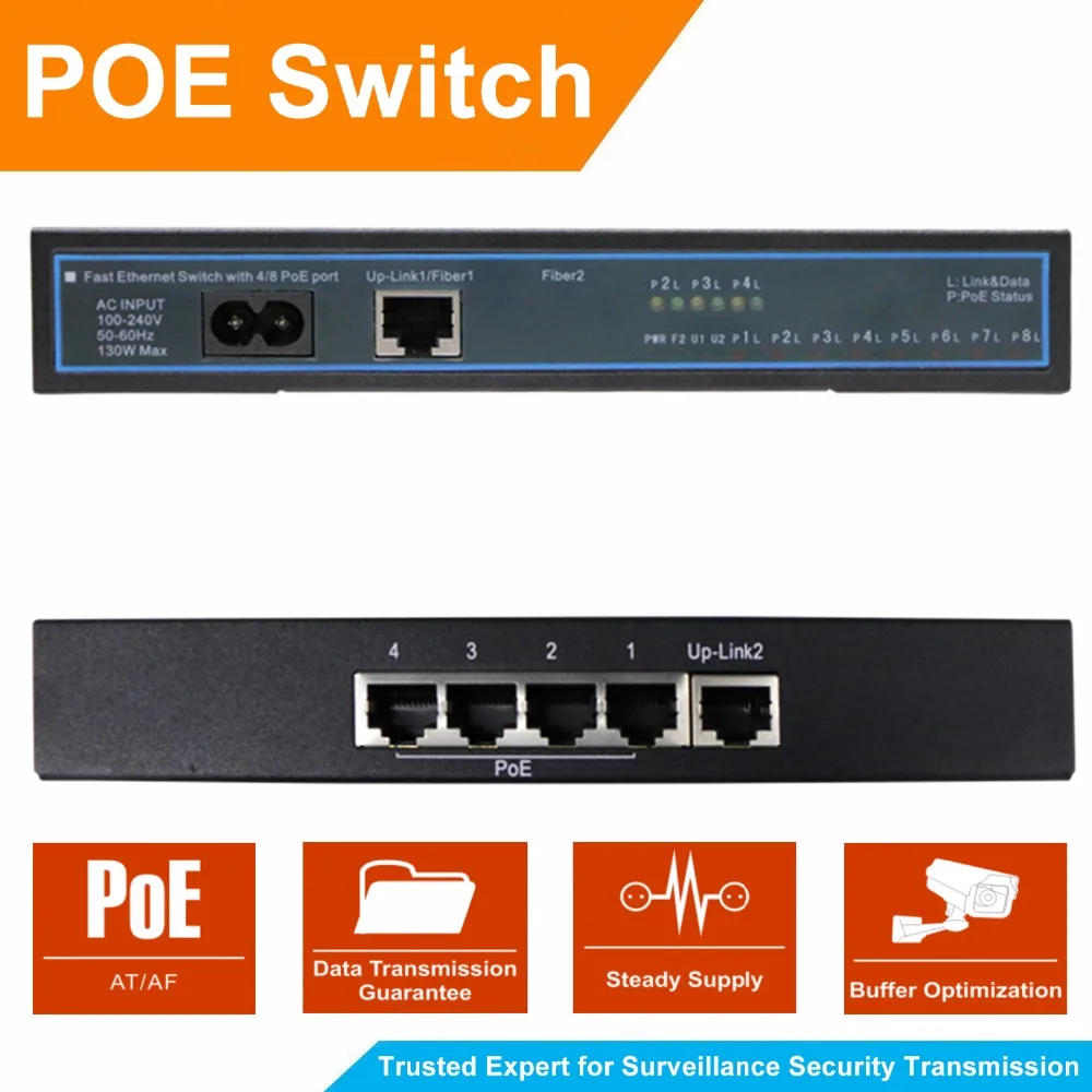 

4 Port 100Mbps IEEE802.3af POE Switch/Injector Power over Ethernet Network Switch for IP Camera VoIP Phone AP devices 2 Up-link