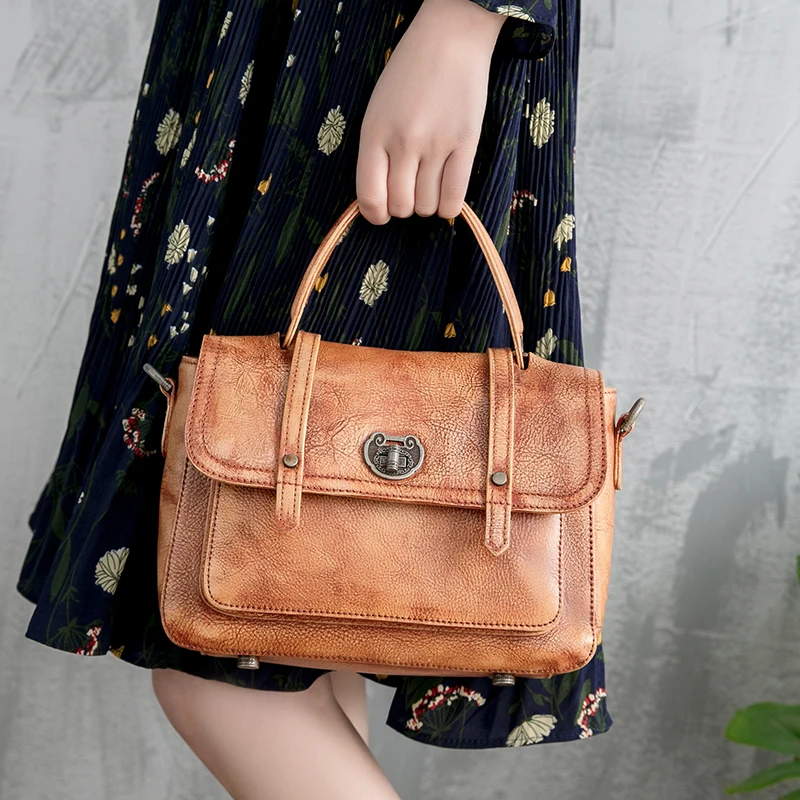 

Office Lady Bag Handmade Natural Genuine Leather Shoulder Bag Satchels Handbags for Women Messenger Bags Brown Handbag
