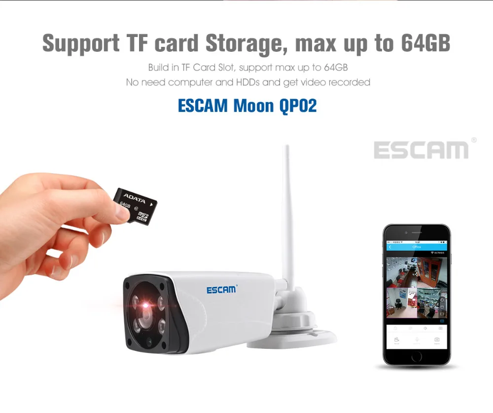 Escam Moon QP02 2MP HD 1080P wifi сигнализация камера наружная пуля IR-Cut 180 градусов ip-камера безопасности Поддержка Max 64G TF карта