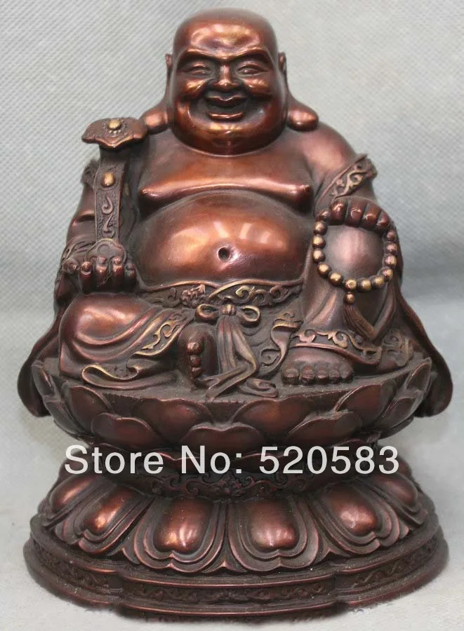 

free Chinese Fengshui Bronze Happy Laugh Maitreya Buddha Statue statuary Sculpture fast