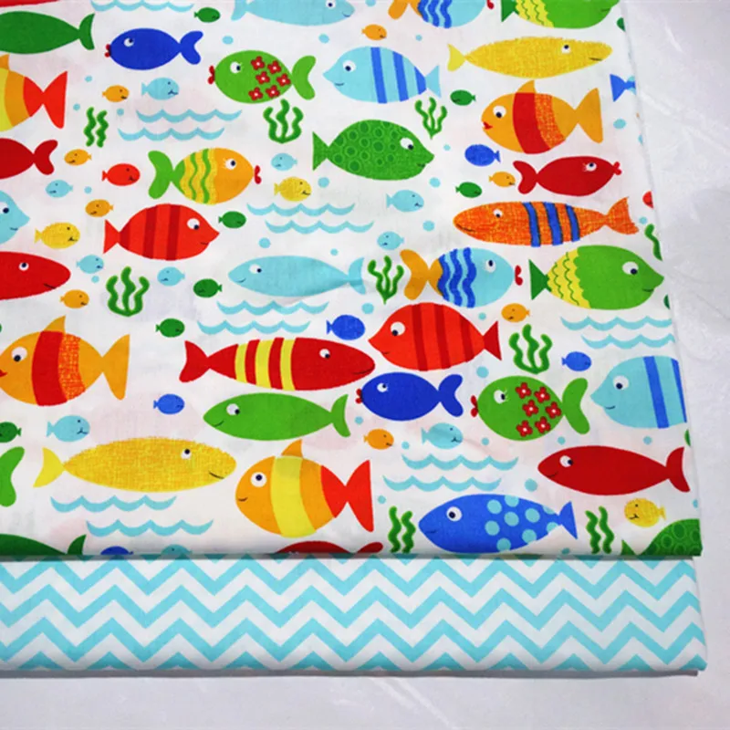 

New Printed Fish Baby Cotton Twill Quilting Fabric by half meter for DIY Sewing Bed Sheet Dress making cotton fabric