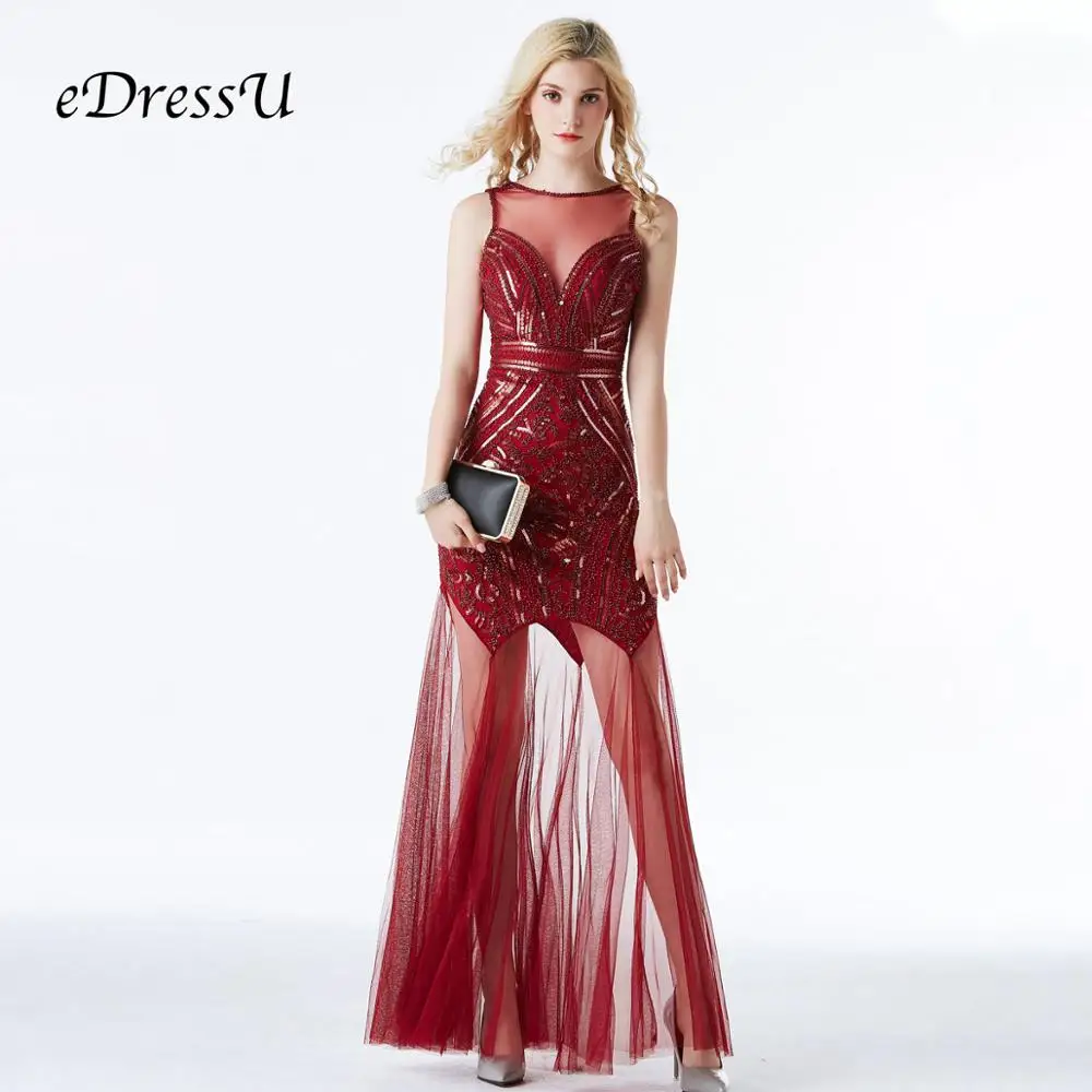 Горячее яркое торжественное платье с Черными Блестками Robe de soiree Vestidos винтажное вечернее платье с бисером сексуальное женское платье CZ-LF27 - Цвет: Бургундия