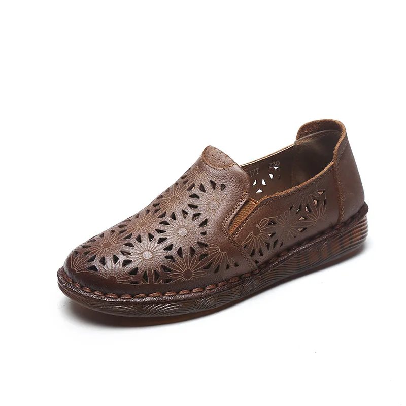 

YLQP Women Flats Genuine Leather Shoes Ladies Loafers Women Hollow Flat Shoes Woman Genuine Leather Shoes Female Casual Sneakers