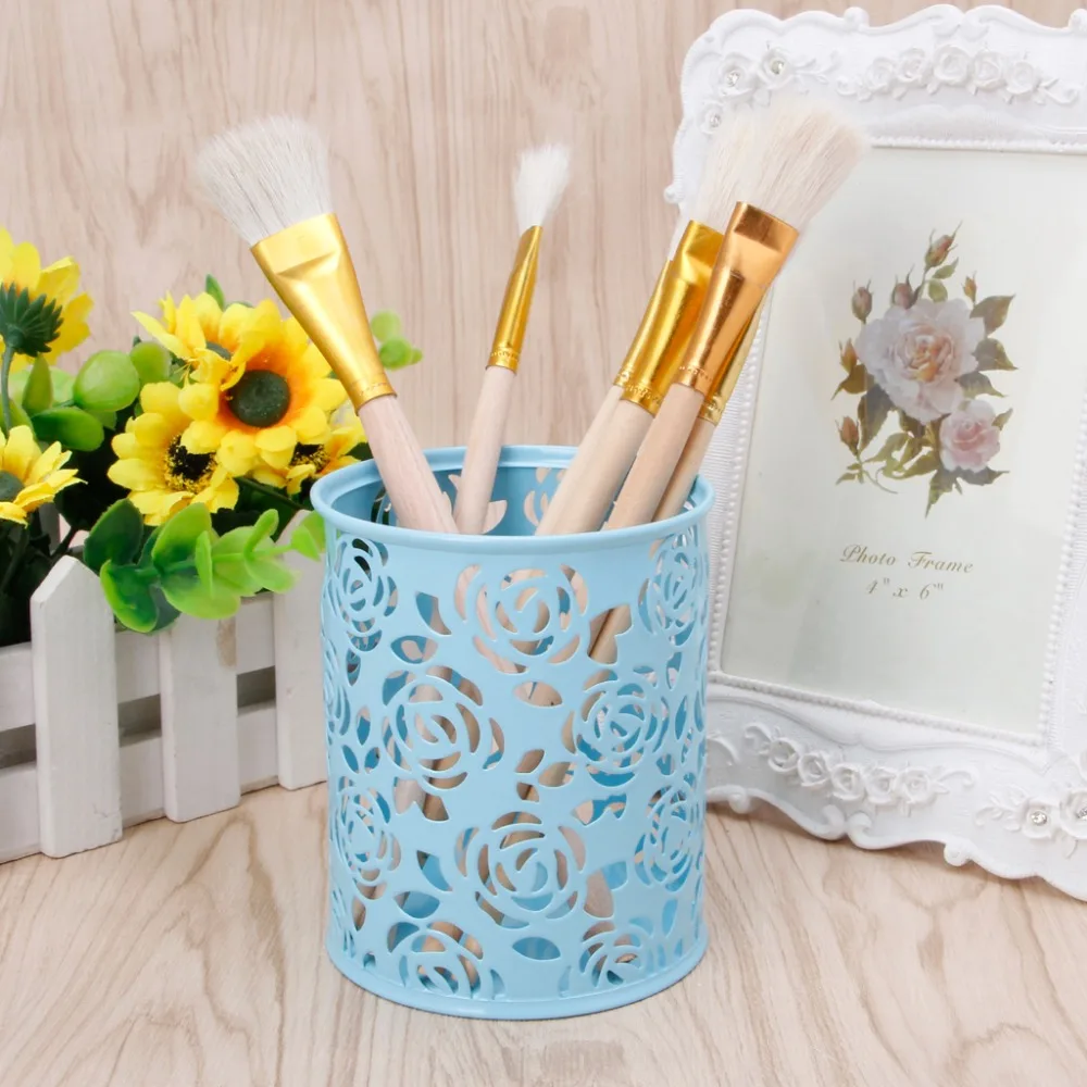 

Fashion Creative Hollow Flower Brush Storage Pen Pencil Pot Holder Container Desk Organizer Metal