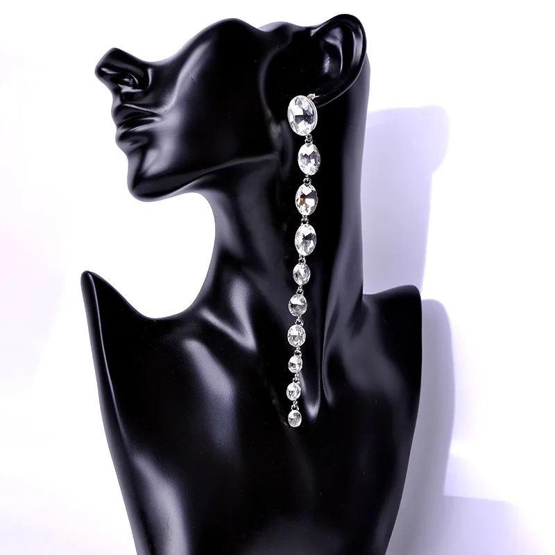 Ishowle Австрийские длинные с кристаллами висячие серьги для женщин длина до плеч черные камни висячие серьги на цепочке Роскошные ювелирные изделия esh07