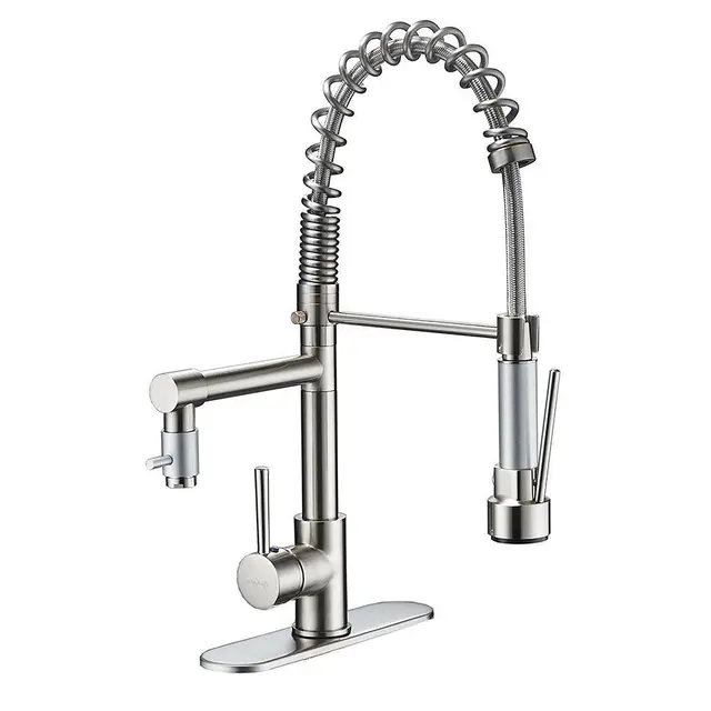Best Quality Brushed Nickel Kitchen Faucet Vessel Sink Mixer Tap Sink Bar Faucet W/ 10" Plate Deck Mount Sprayer Pull Out Down Faucet Bar