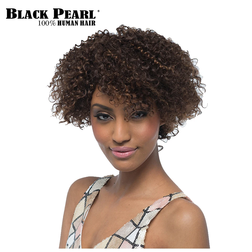 Черный жемчуг Бразильский короткие вьющиеся волосы девственницы Искусственные парики для черный Для женщин 100% Человеческие волосы