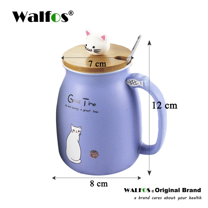 WALFOS новая термостойкая чашка с изображением кунжутного кота, цветная мультяшная чашка с крышкой, керамическая кружка с изображением котенка, молока, кофе, детская чашка - Цвет: Фиолетовый