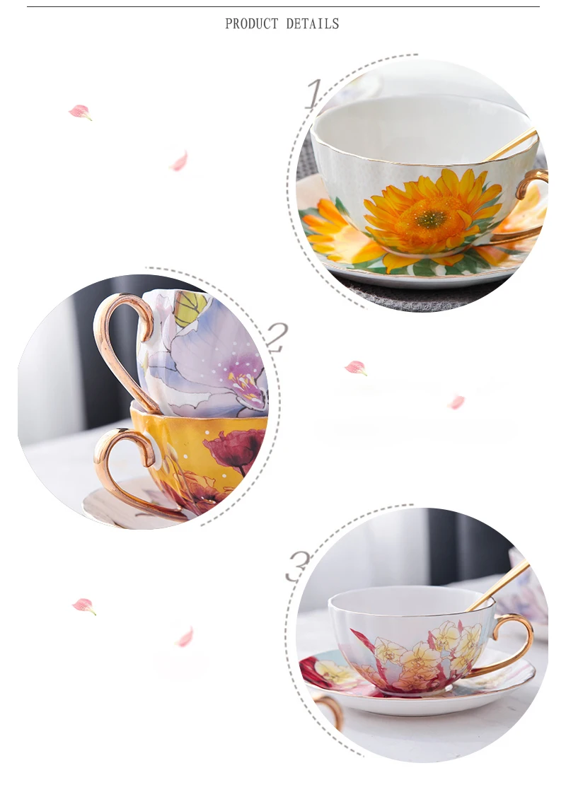 Набор кофейных чашек, роскошные чашки из костяного фарфора, блюдце и ложка, винтажная Цветочная чайная чашка, чайные чашки, вечерние, эфирные, чайная чашка