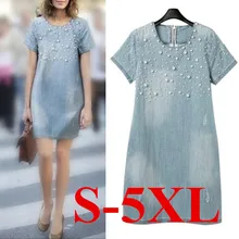 Hot Brand New 2016 Denim Dress Plus Size Summer Dress 5XL Women Dress High Quality Vintage Casual Dress For Ropa Mujer Vestidos