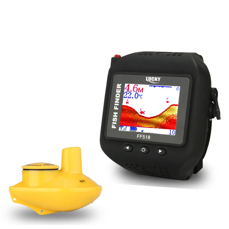 محظوظ FF518 مشاهدة نوع السونار fishfinder السمك مكتشف اللاسلكية المعصم 200 أقدام (60 متر) نطاق المحمولة السونار للصيد