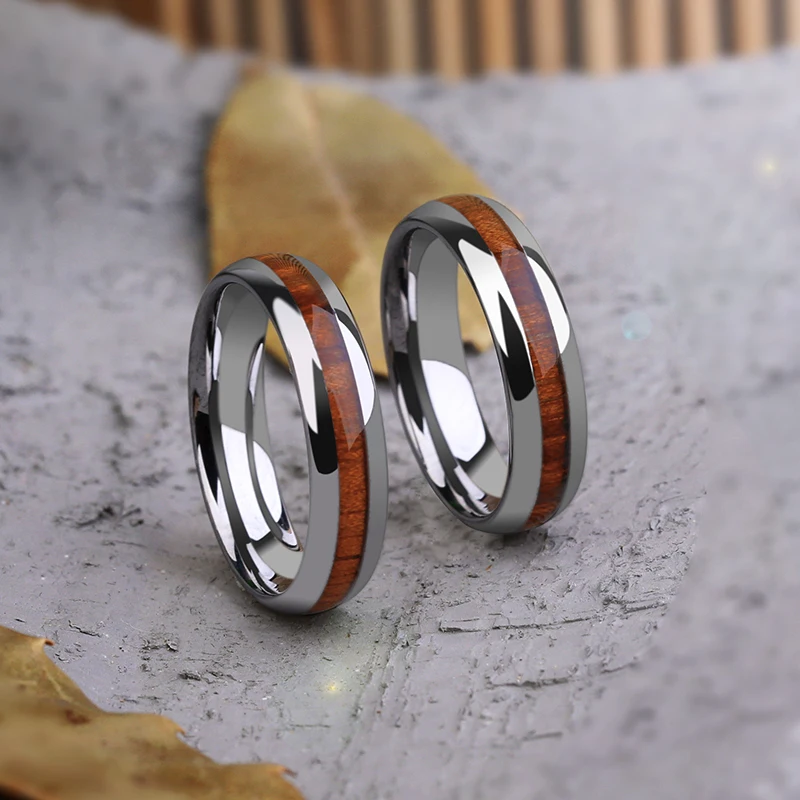 2018 New Arrival High Polished 5mm Width Tungsten Wedding Rings Inlay Koa Wood for Man Woman Dome Band Can Engraving Size 4-11