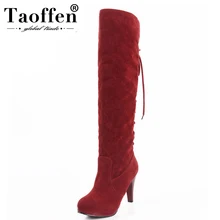 TAOFFEN/размеры 32-48, женские ботфорты на высоком каблуке, женские высокие зимние сапоги для верховой езды, теплые зимние сапоги, обувь на каблуке, P6782