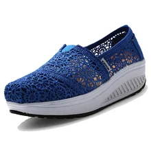 2016 Summer Women Lace Shoes Mesh Swing Wedges Breathable Fashion Casual Weight Losing Woman Platform Shoes Height Increasing