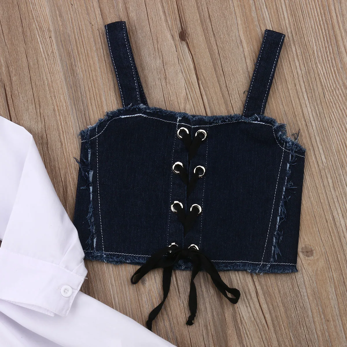 1-6Y Fashion Toddler Kids Baby Girl Dress+Vest Long Sleeve Sling White A-Line Dress Denim Vest Summer Clothes Set