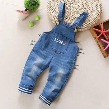 

Spring Children Baby Girls Bib ,preschool Children Denim Rompers Free Shipping New Baby Boys Cartoon Sleeveless Cotton