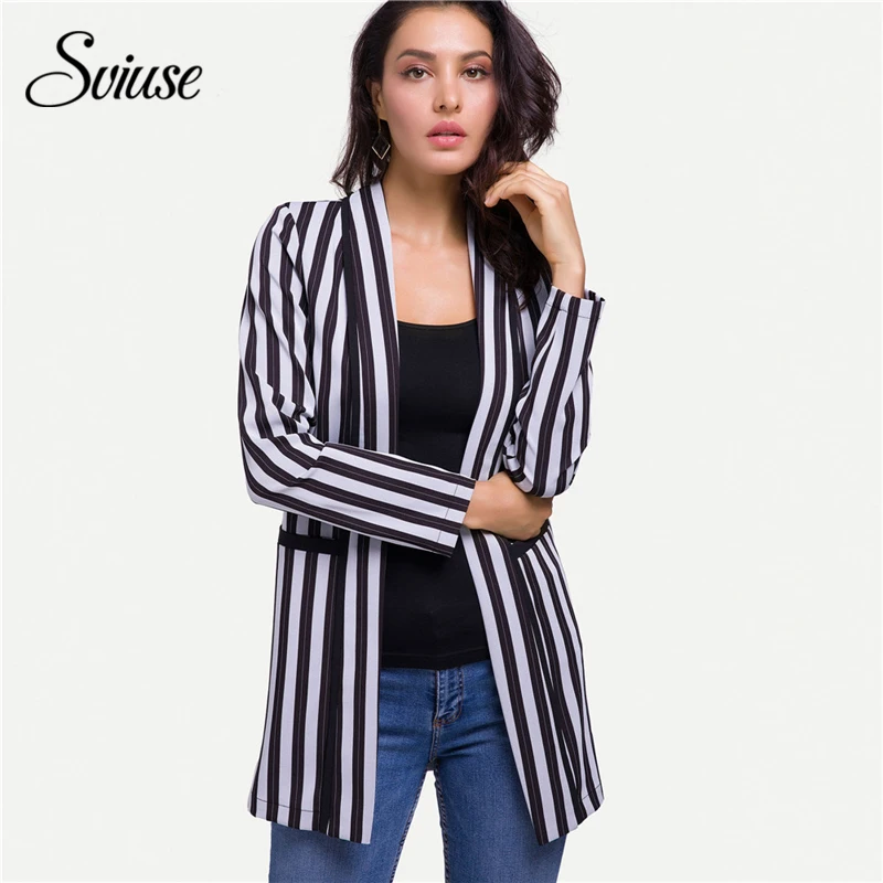 Fashion Ladies Striped Long Blazer Suit 2018 Women Autumn