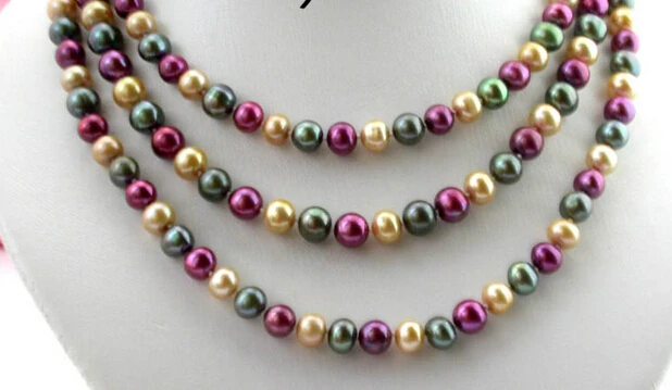 

Jew2640 50" 9mm purple green champagne fw pearl necklace AAA
