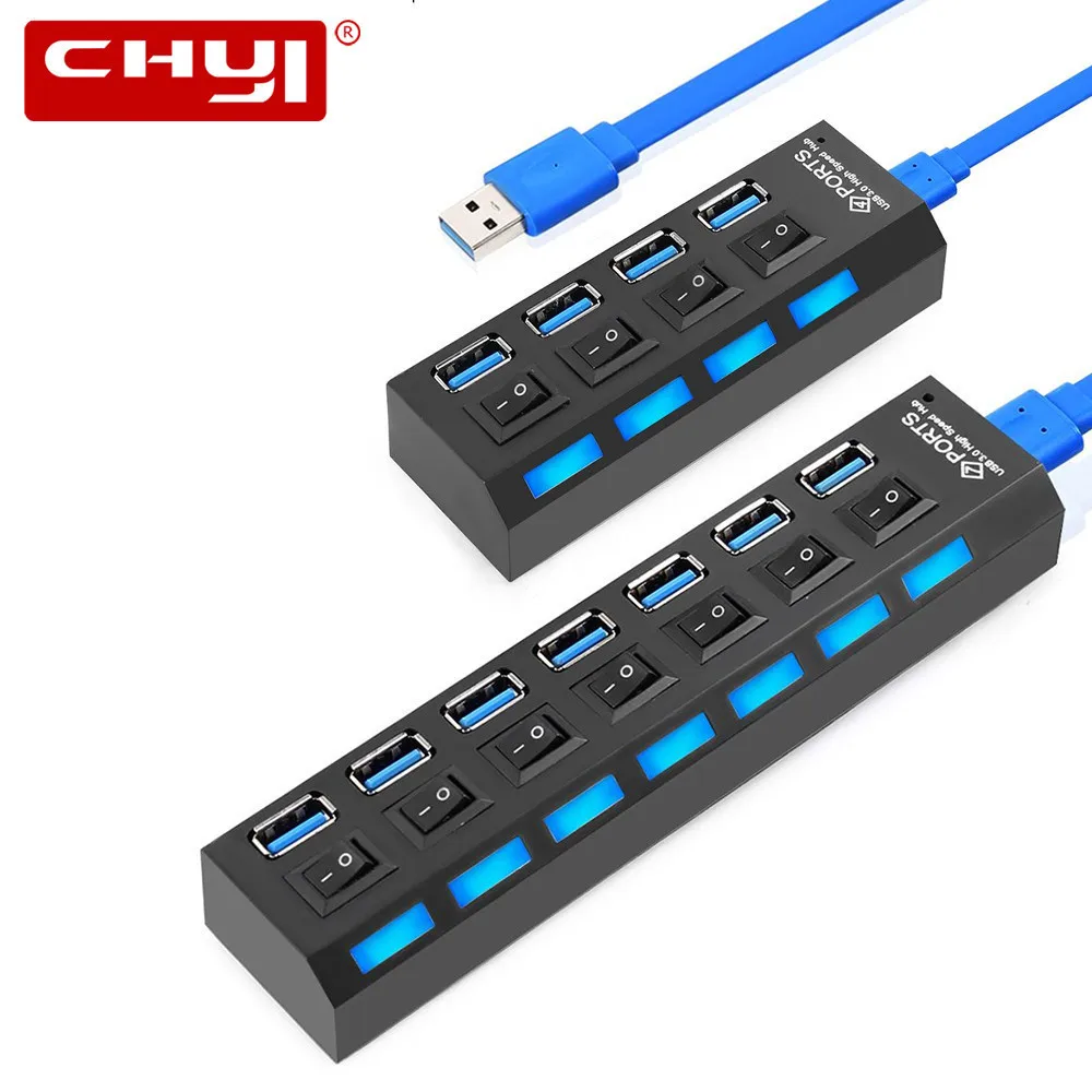 CHYI usb-хаб 3 0 4/7 портов USB разветвитель концентратора с адаптером питания для США