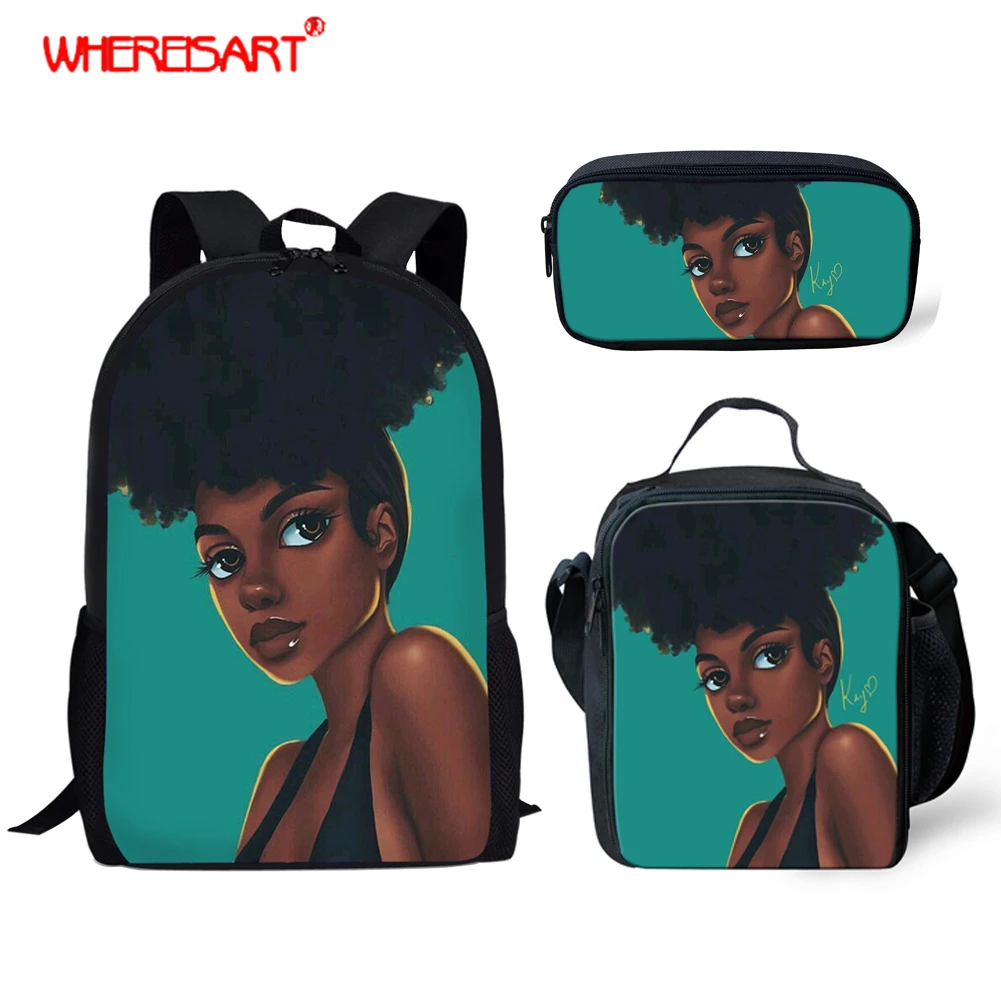 

WHEREISART African Art Black Girls Hair Fashion Printing Children School Backpacks 2019 Backpack to School Bag Female Bookbags