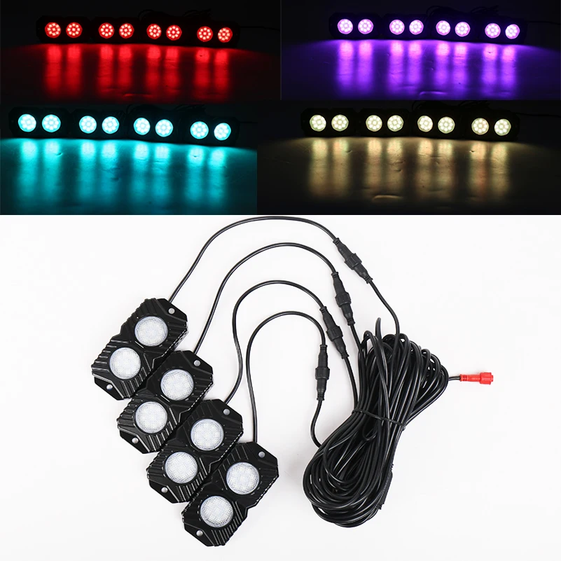 Universal 18W Rgb Led Rock Lights Bluetooth Multicolor Neon Led Light Kit Con 4 Pods Light Per 4 X4 Off Road Jeep Wrangler Jk La