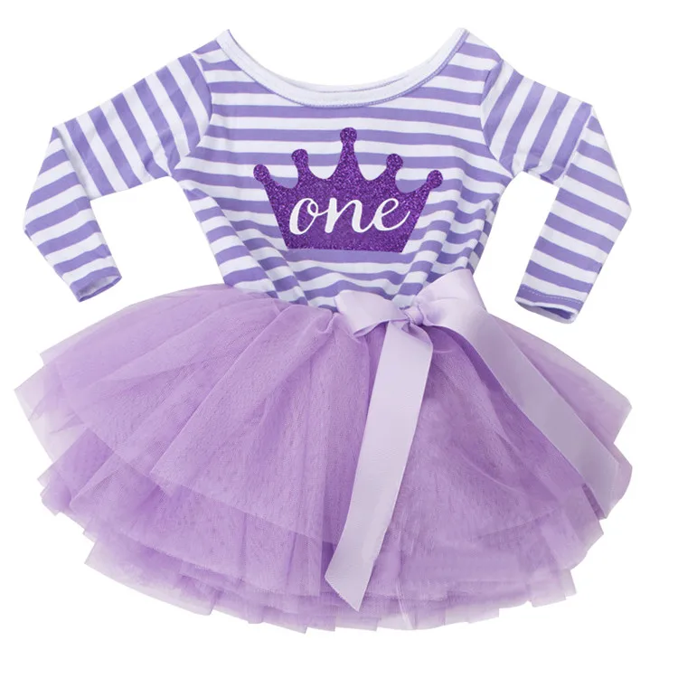 Платье для новорожденных; одежда для первого дня рождения; Хлопковое платье в полоску с длинными рукавами для маленьких девочек; пышная пачка; одежда для крещения на 2 дня рождения - Цвет: as picture