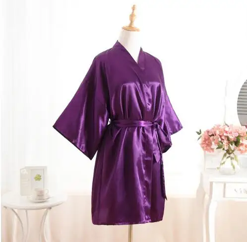 Sexy Large Size Faux Silk Satin Night Kimono Robe Short Bathrobe Wedding Bride Bridesmaid Robes Dressing Gown WY-01 women sleepwear bride robes silk robe
