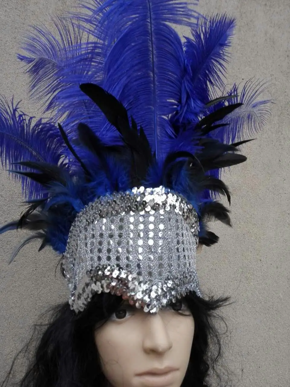 Showgirl Королевский синий головной убор с открытым лицом страусиное перо