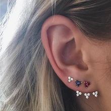 Минималистичные серьги-гвоздики из стерлингового серебра 925 пробы красного, синего, зеленого, белого цвета с тремя камнями, изящные Изящные Простые серьги-гвоздики