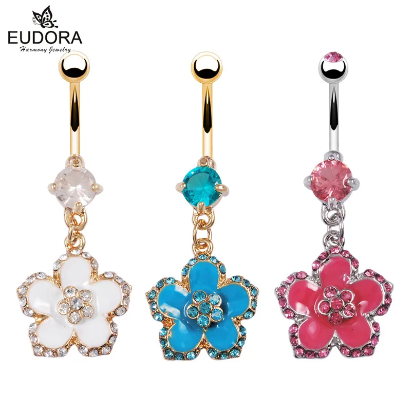 

3 colors Sexy dangle Belly Button Rings clear rhinestone18K Gold navel belly ring bar Surgical Steel barbell navel piercings