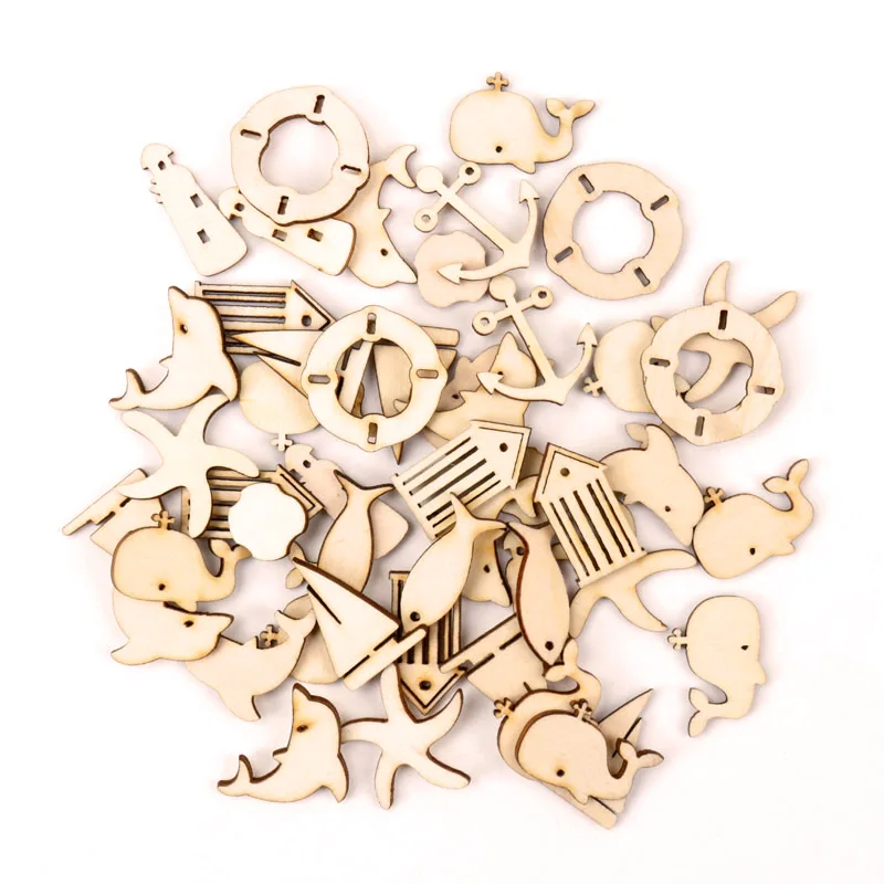 Home Decoration Hanging Ornament Accessory Painting Scrapbooking Craft Wooden DIY Animals Shape Handmade 25-30mm 20pcs