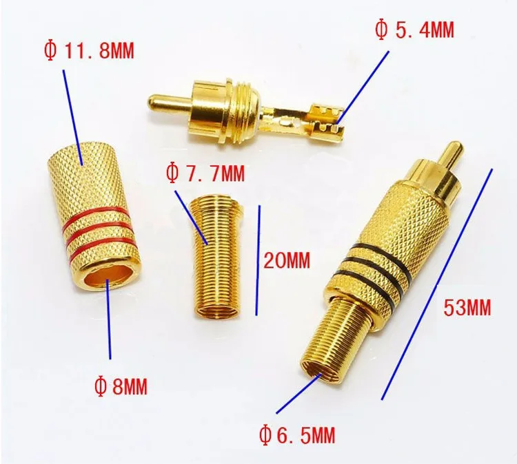 10 шт./лот позолоченный RCA штекер аудио Мужской Разъем w металлическая пружина черный или красный высокое качество горячая распродажа