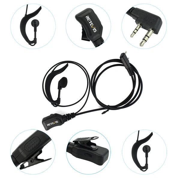 EEK002 RT5R Walkie Talkie G-Type Earpiece Adjustable Volume Earphone 2Pin PTT He