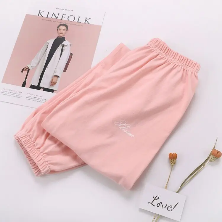Лето трикотажные хлопковые домашние брюки женские пижамные штаны милые розовые эластичные повседневные пижамы женские s Pijama женские брюки - Цвет: Pink