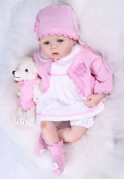 

Fashion girl reborn babies dolls 22" real baby looking soft touch with bear plush doll child love gift present