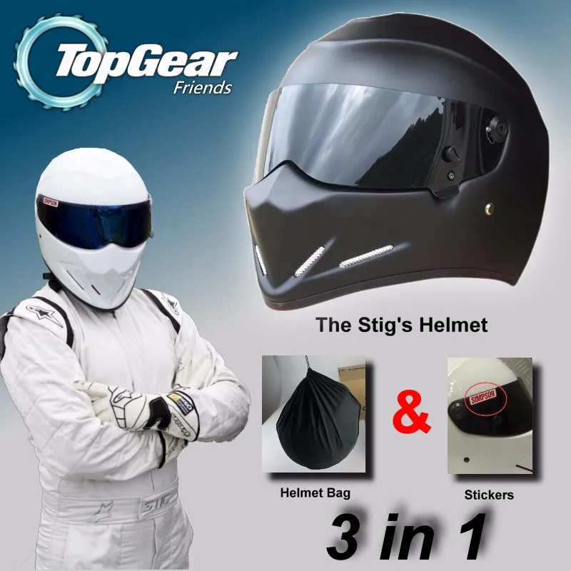 Шлем Стига матовый черный Capacete Casco De для TopGear/Сумка+ наклейка "Simpson" 3в1/матовый черный цвет с черный с козырьком