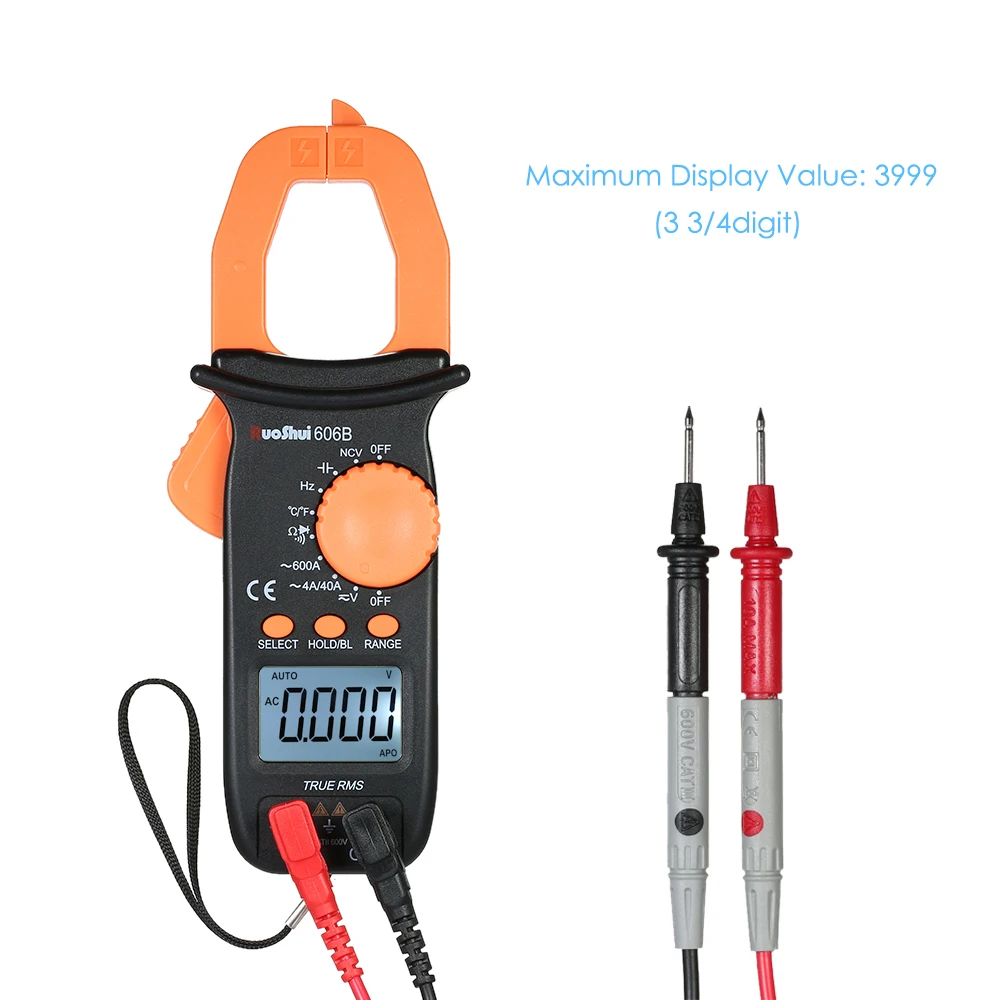 Ручной цифровой клещи 3999 отсчетов Авто Диапазон портативный мультиметр с подсветкой ЖК дисплей измерения AC/DC зажим для тестера