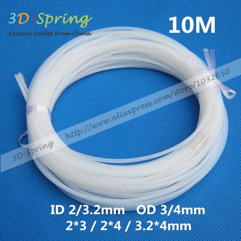 

10M 3D Printers Teflon Tube Pipe ID 2/3.2mm OD 3/4mm 2*3 / 2*4 / 3.2*4mm Milky white color High quality