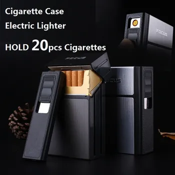 

Metal Cigarette Case Box Lighter USB Electronic Tungsten Turbo Lighter 20pcs Cigarette Holder Tobacco Plasma Arc Lighters Pulsed