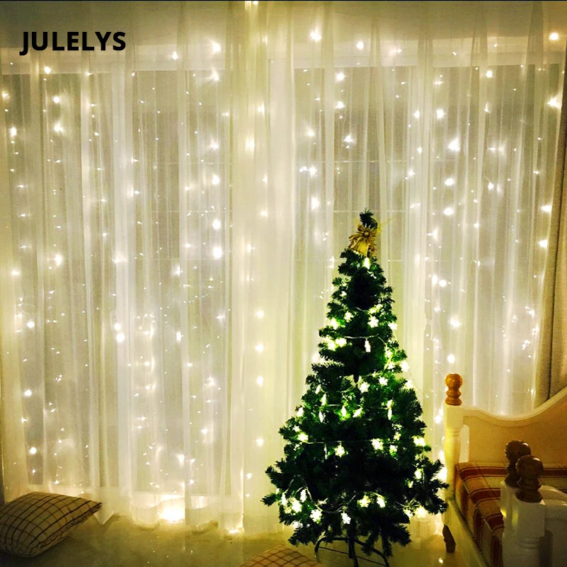 JULELYS 4M x 4M 512 Bulbs LED Icicle Curtain String Lights Christmas Fairy Lights Outdoor For Wedding Holiday Party Home Garden