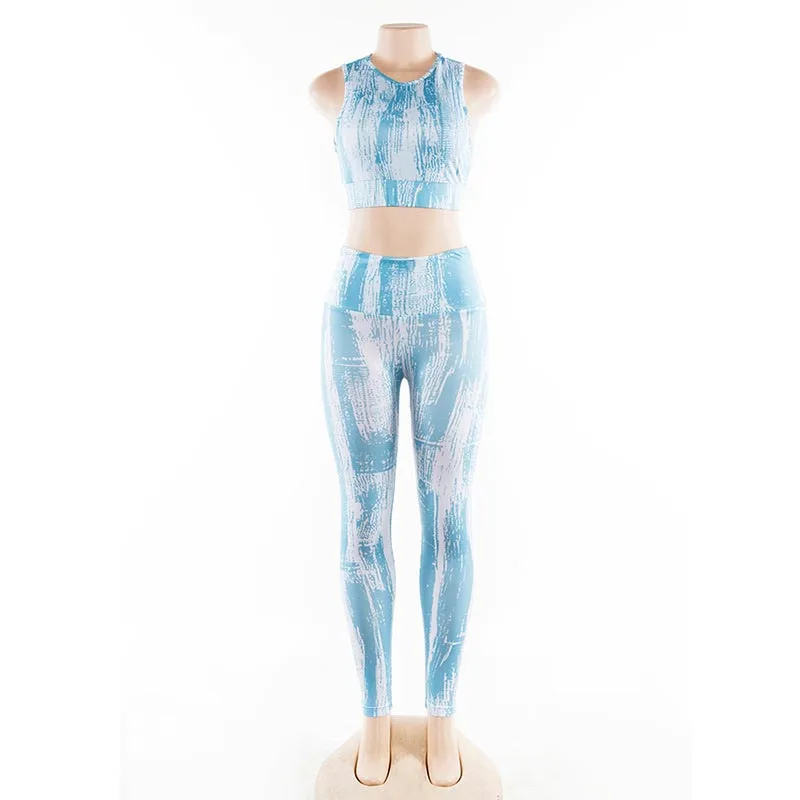 SALSPOR, Женский комплект для йоги с цифровой печатью, спортивная одежда для спортзала, пуш-ап, штаны для йоги, с открытой спиной, спортивный бюстгальтер, комплект из двух предметов, спортивный костюм для бега