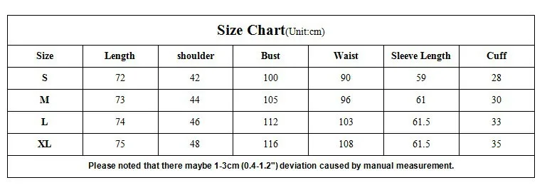size chart for the jacket