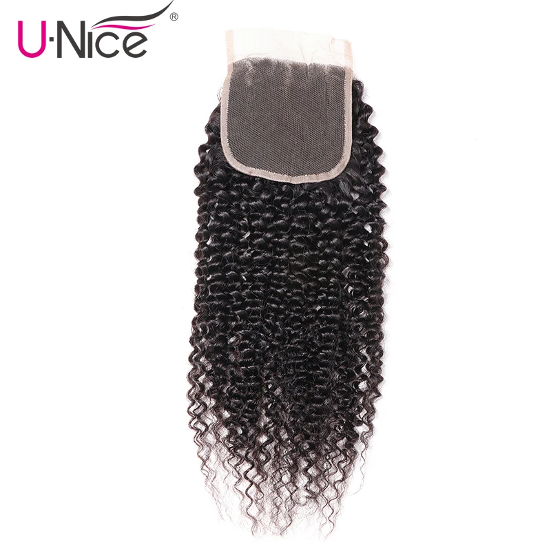 

UNice Hair Kinky Curly Closure 4*4 Free Part 100% Remy Human Hair Bundles 10-20 inch Swiss Lace Closure Nature Color