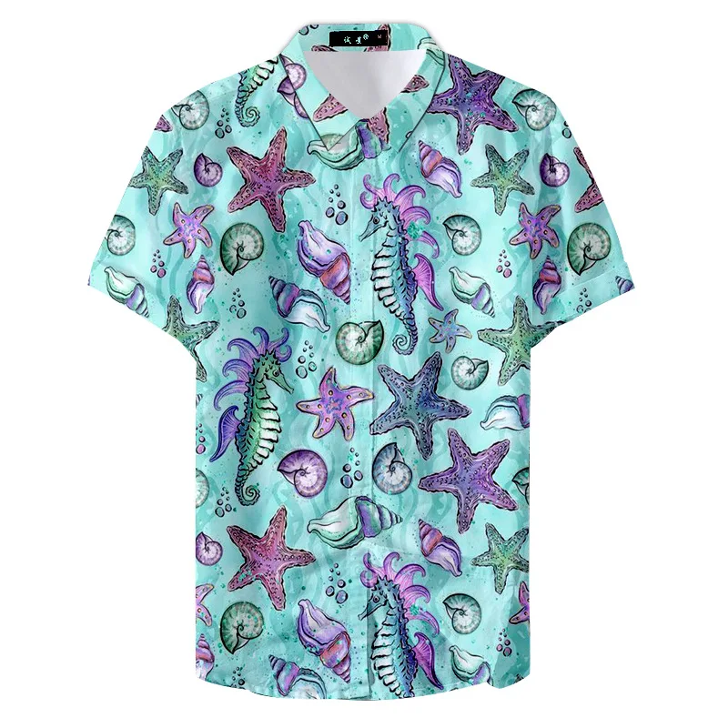 

3D digital Print Shirts Men Casual shell pattern Beach Hawaiian Men's Shirts Summer 2019 Short Sleeve Cool Tops camisa masculina